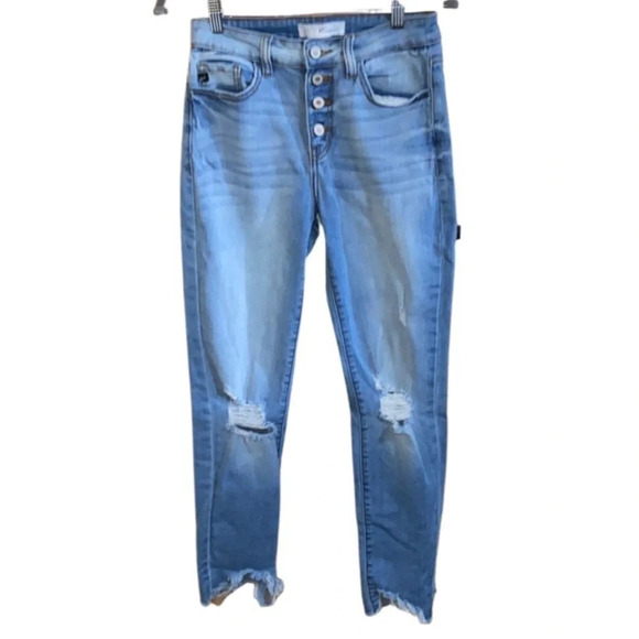 Kancan High Rise Medium-Light Wash Distressed Ankles Skinny Jeans Size 27/7 - Picture 1 of 7